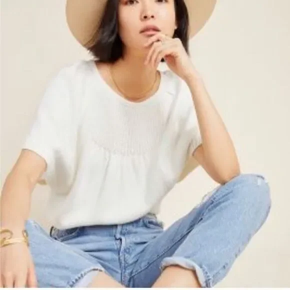 Anthropologie Belle Flutter Sleeve Wool Blend Sweater - Picture 2 of 12